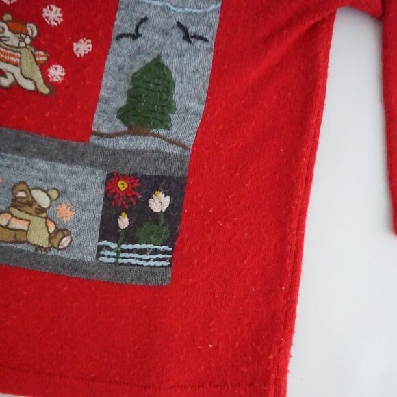 Vintage Unison Fashion Red Christmas Teddy Bear Crewneck Knit Sweater L - Picture 6 of 10